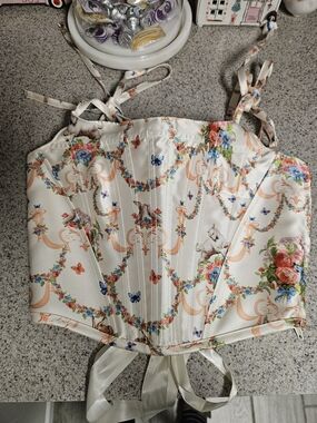 Sugar Thrillz Cream Floral & Butterfly Satin Corset Top